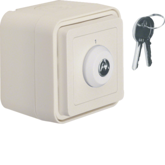 Produse - Intrerupator cap scara cu cheie W.1, IP55, alb polar, Hager, WNC035B