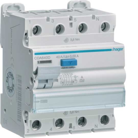 Sigurante si protectii - Intrerupator diferential 4P 10KA, 40A, 30mA, tip A