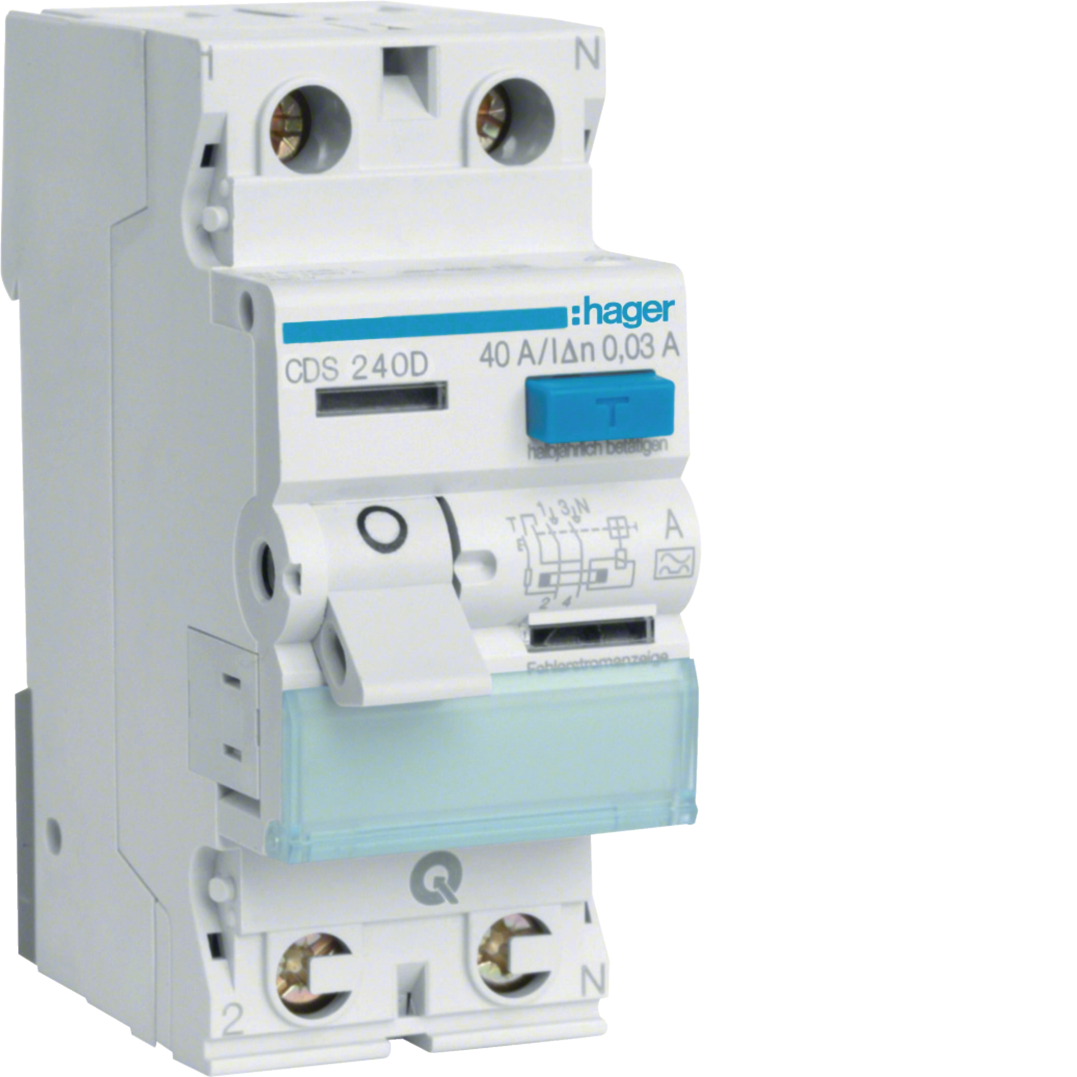 Protectie diferentiala RCCB - intrerupator-diferential-rccb-2p-40a-30ma-tip-a-quick-connect-hager-cds240d