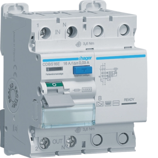Protectie diferentiala RCCB - Intrerupator diferential RCCB,  2P 16A, 30mA, tip B, Hager, CDB516E