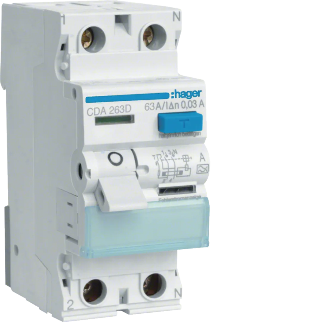Protectie diferentiala RCCB - Întrerupător diferențial RCCB Hager CDA263D 2P 63A 30mA 6kA tip A