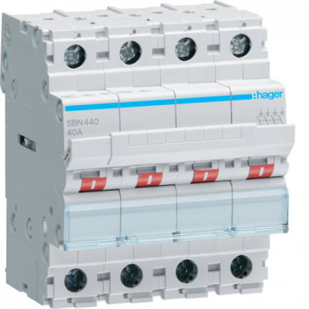 Separatoare de sarcina - Separator de sarcină Hager SBN440 – 4 poli, 40A, 400V, montaj pe șină DIN