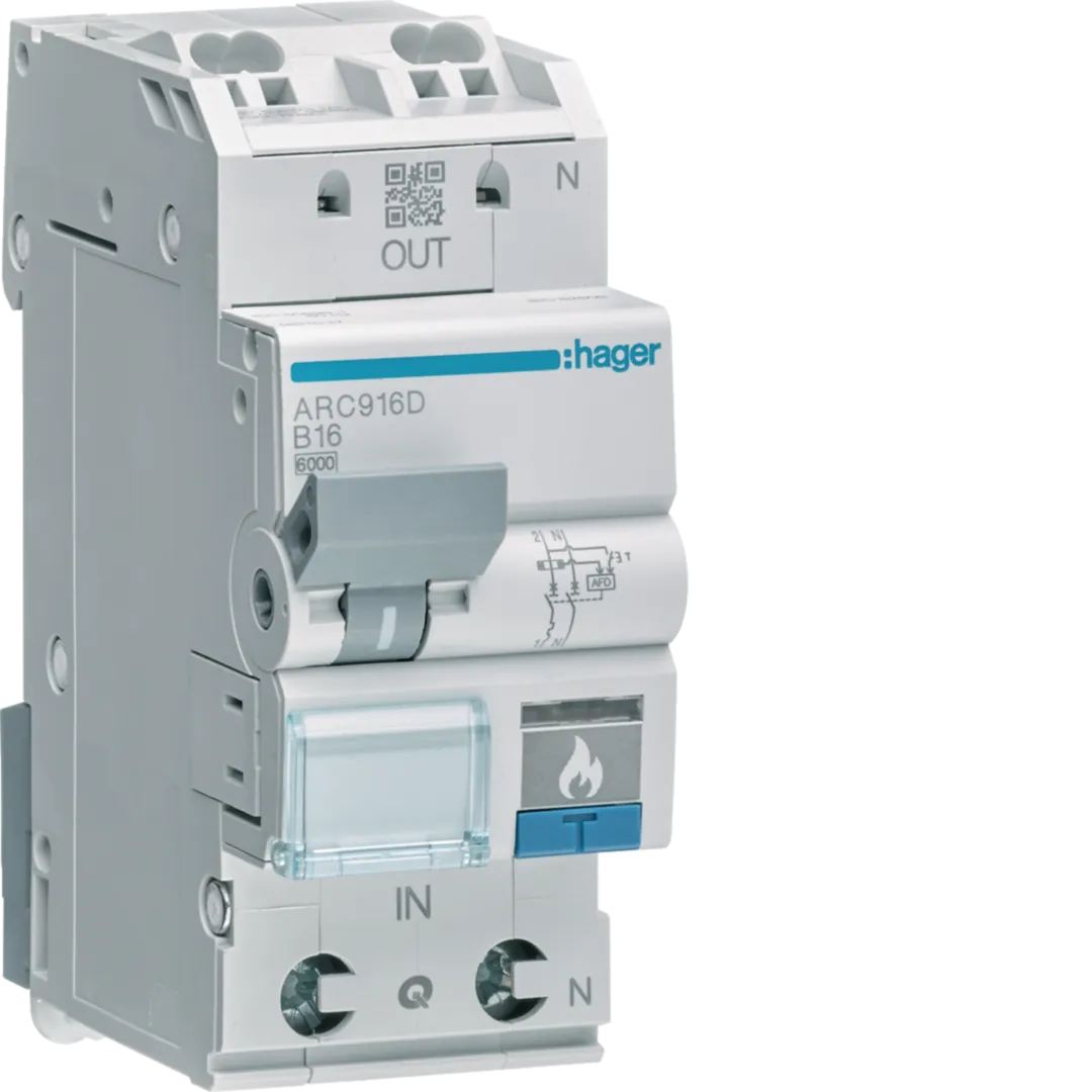 AFDD Hager - Siguranță AFDD Hager ARC916D – 1P+N, 16A, Curba B, 6kA