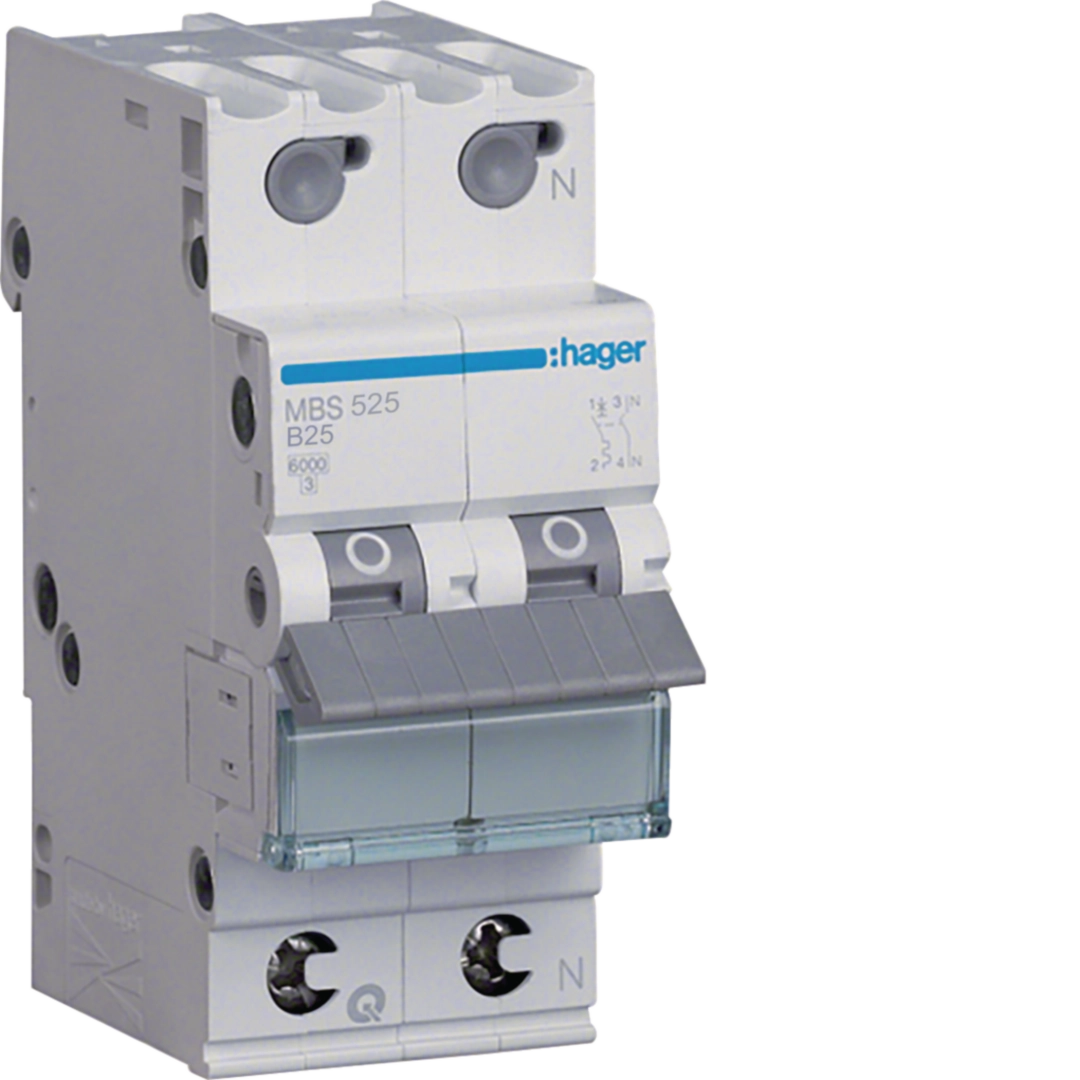 Sigurante si protectii - Siguranta automata Hager MBS525 25A 1P+N/2module curba B 6kA