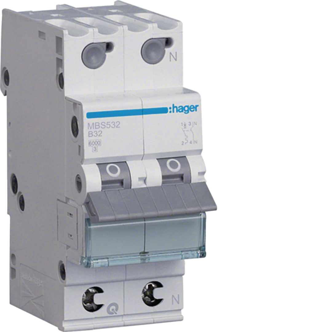Sigurante si protectii - Siguranta automata Hager MBS532 32A 1P+N/2module curba B 6kA