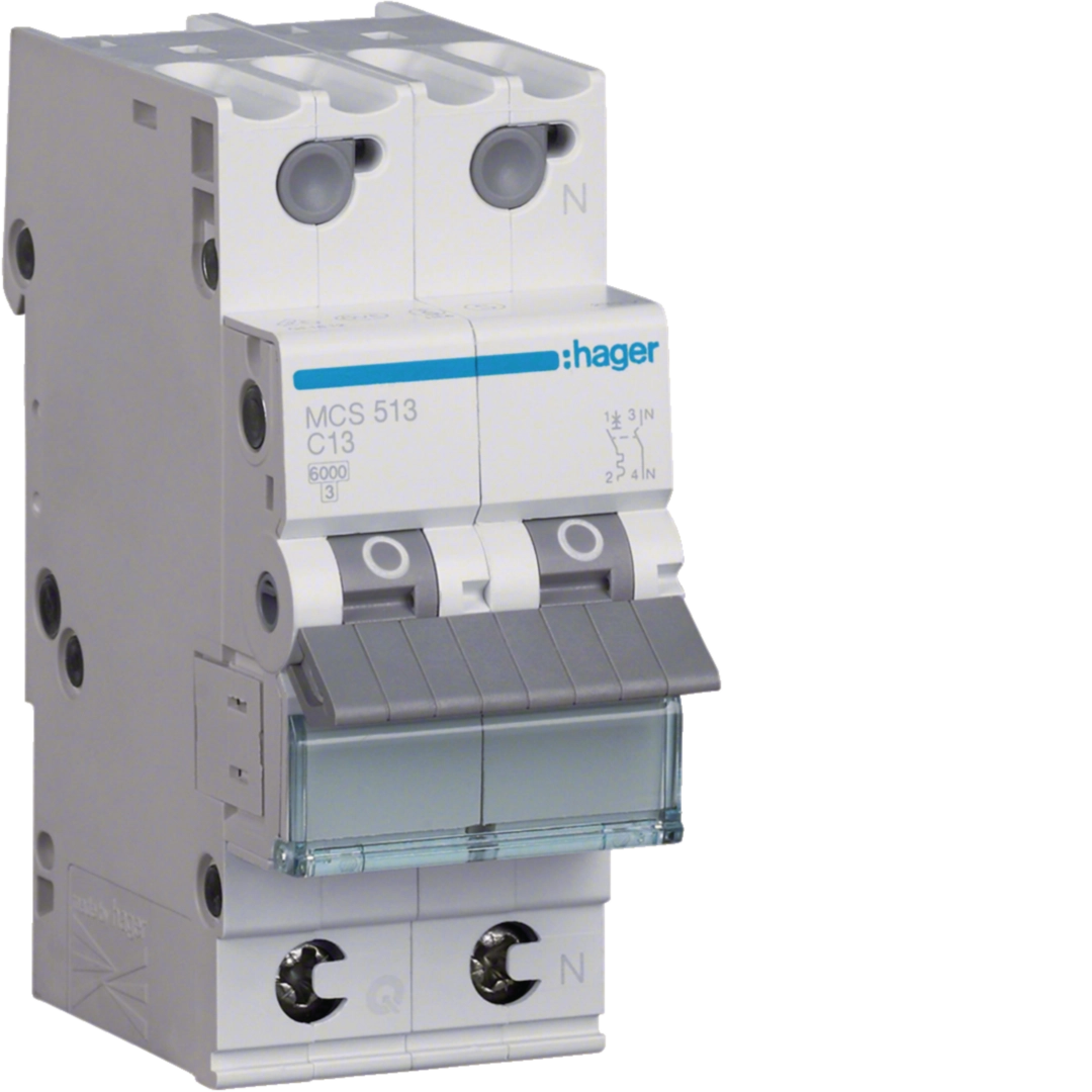 Sigurante si protectii - Siguranta automata Hager MCS513 13A 1P+N/2module curba C 6kA