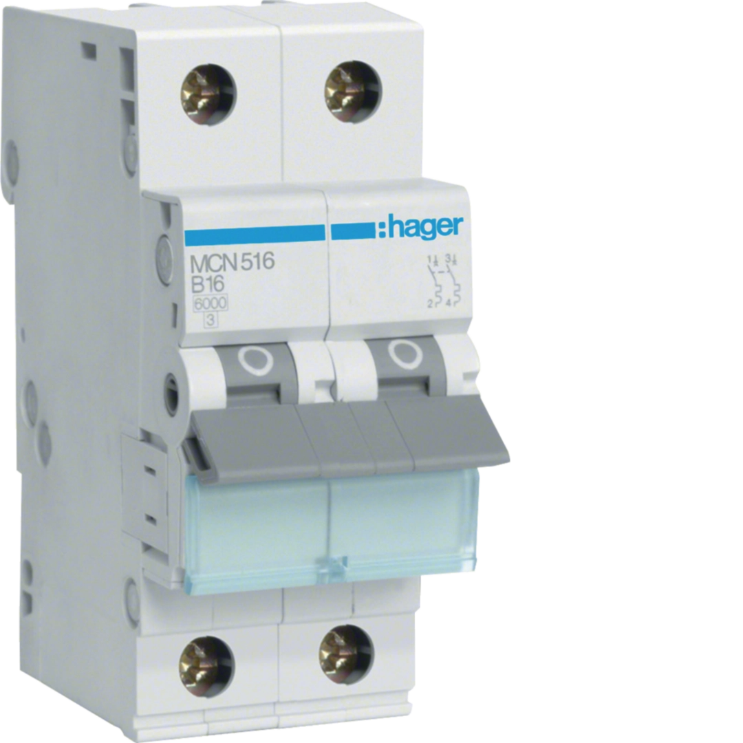 Sigurante si protectii - Siguranta automata Hager MCN516 16A 1P+N/2module curba C 6kA