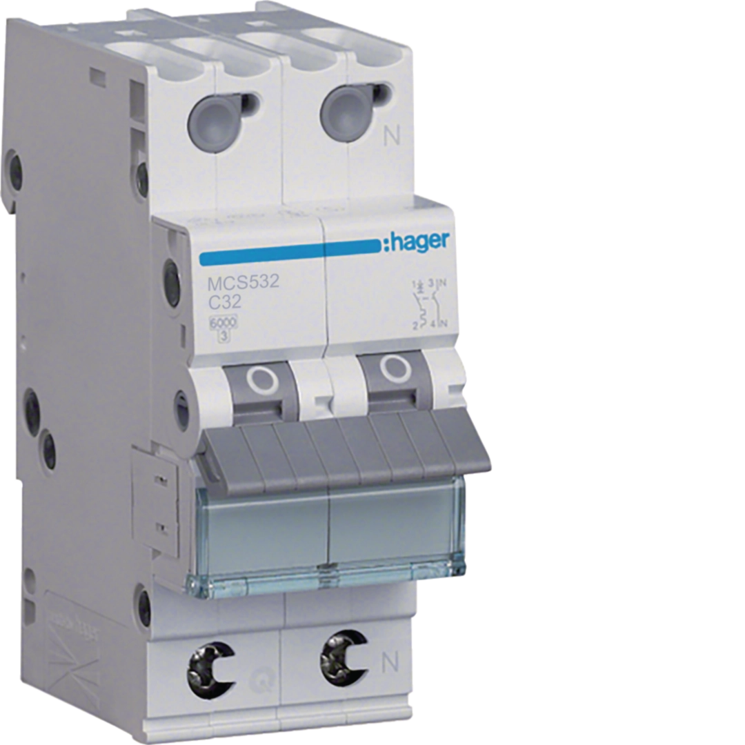 Sigurante si protectii - Siguranta automata Hager MCS532 32A 1P+N/2module curba C 6kA