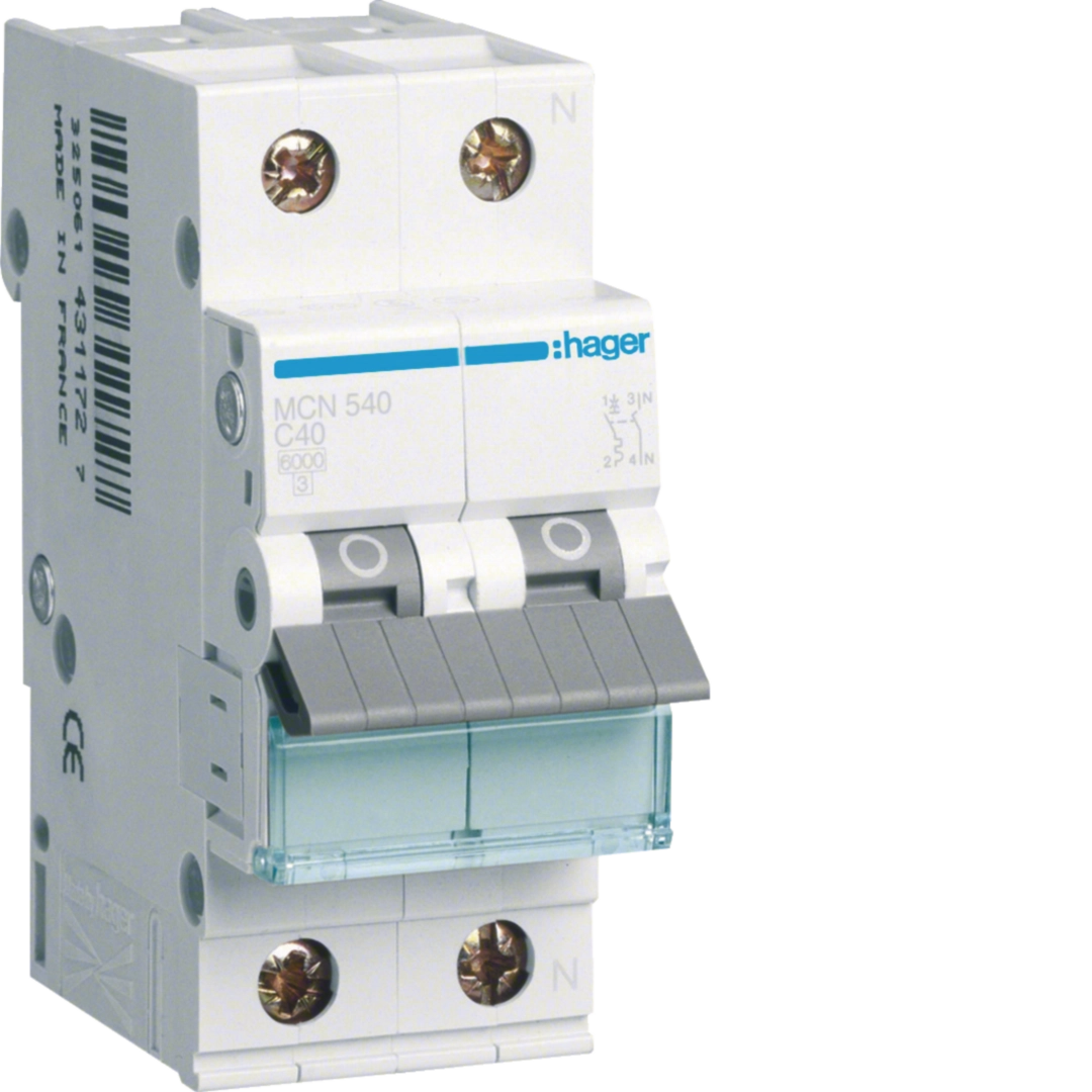 Sigurante si protectii - Siguranta automata Hager MCN540 40A 1P+N/2module curba C 6kA