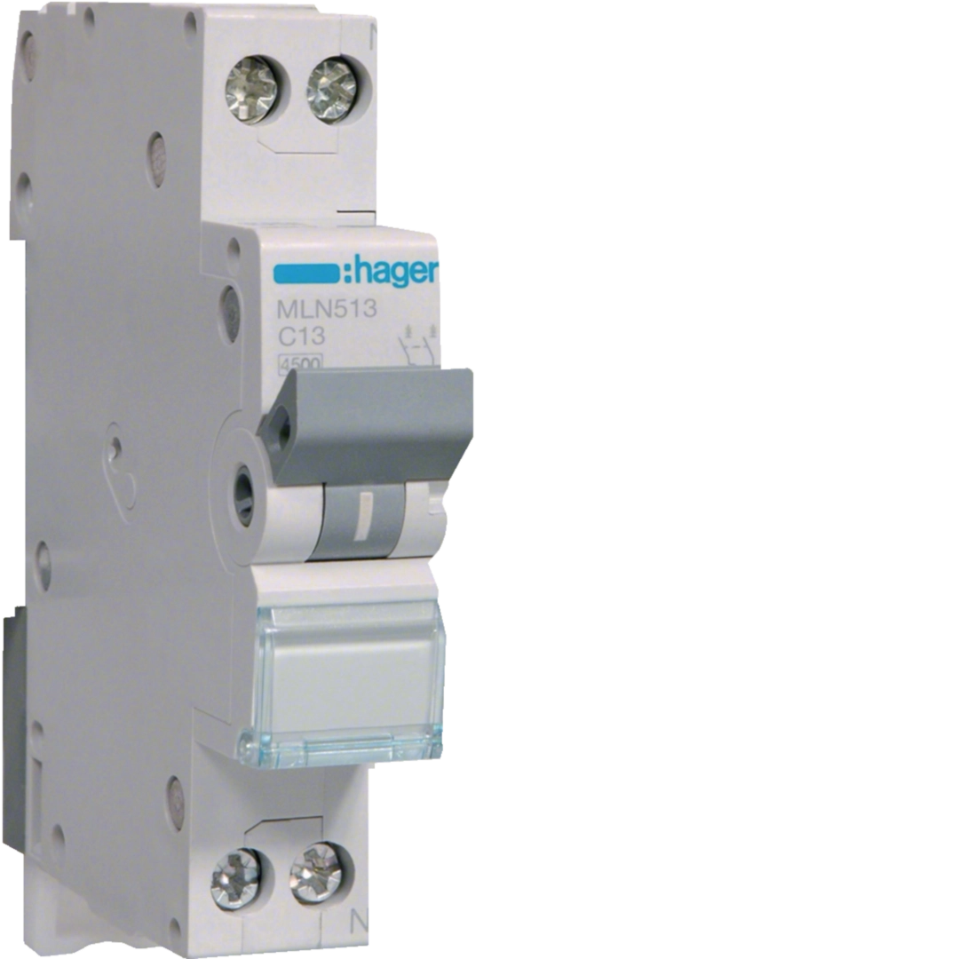 Sigurante si protectii - Siguranta automata Hager MLN513 13A 1P+N curba C 6kA