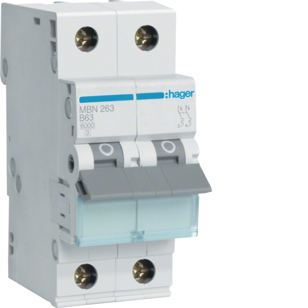 Sigurante si protectii - Siguranta automata Hager MBN263 63A 2P curba B 6kA