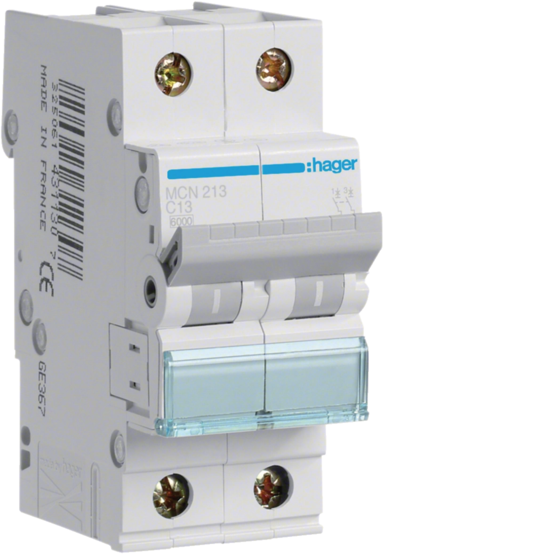 Sigurante si protectii - Siguranta automata Hager MCN213 13A 2P curba C 6kA