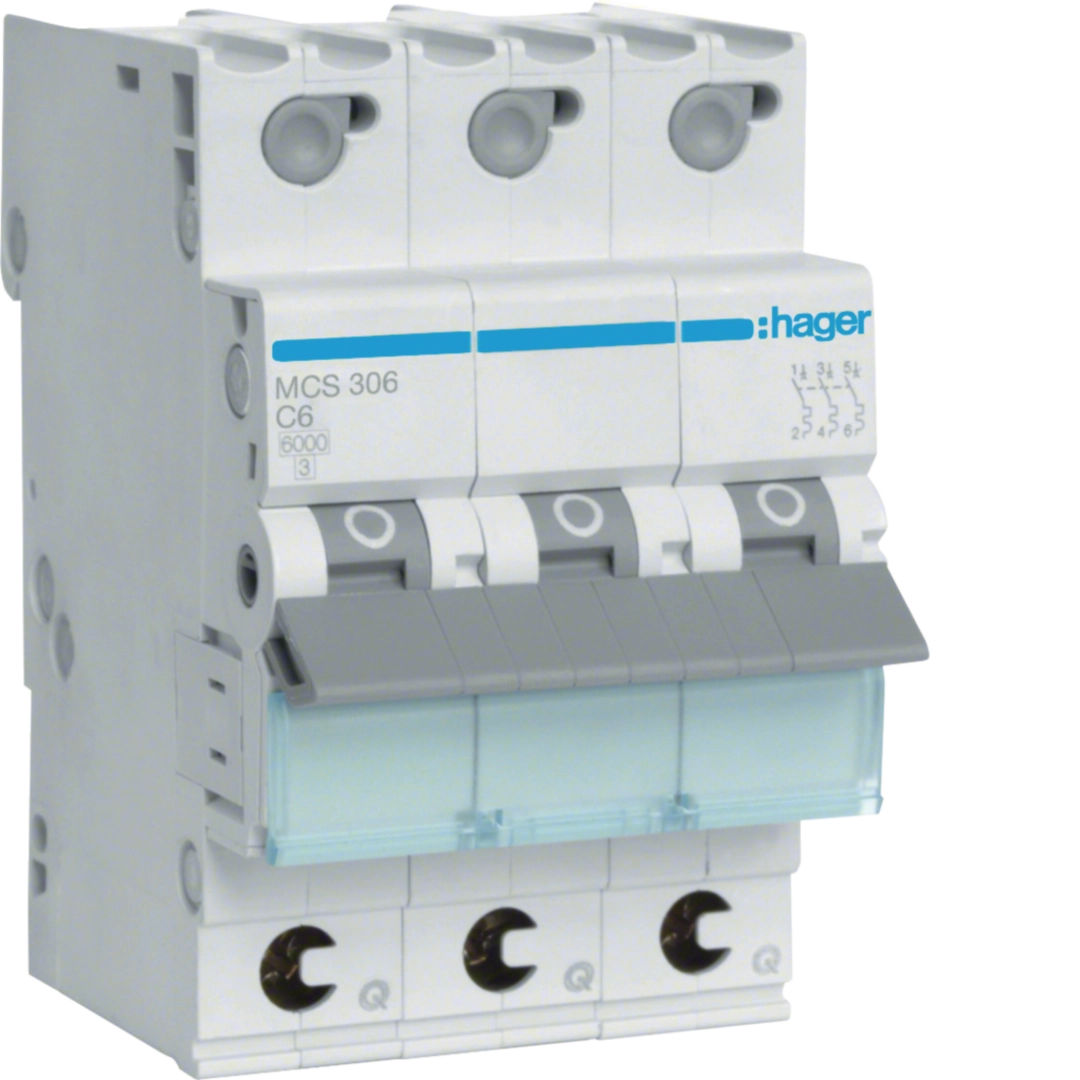Sigurante si protectii - Siguranta automata Hager MCS306 6A 3P curba C 6kA
