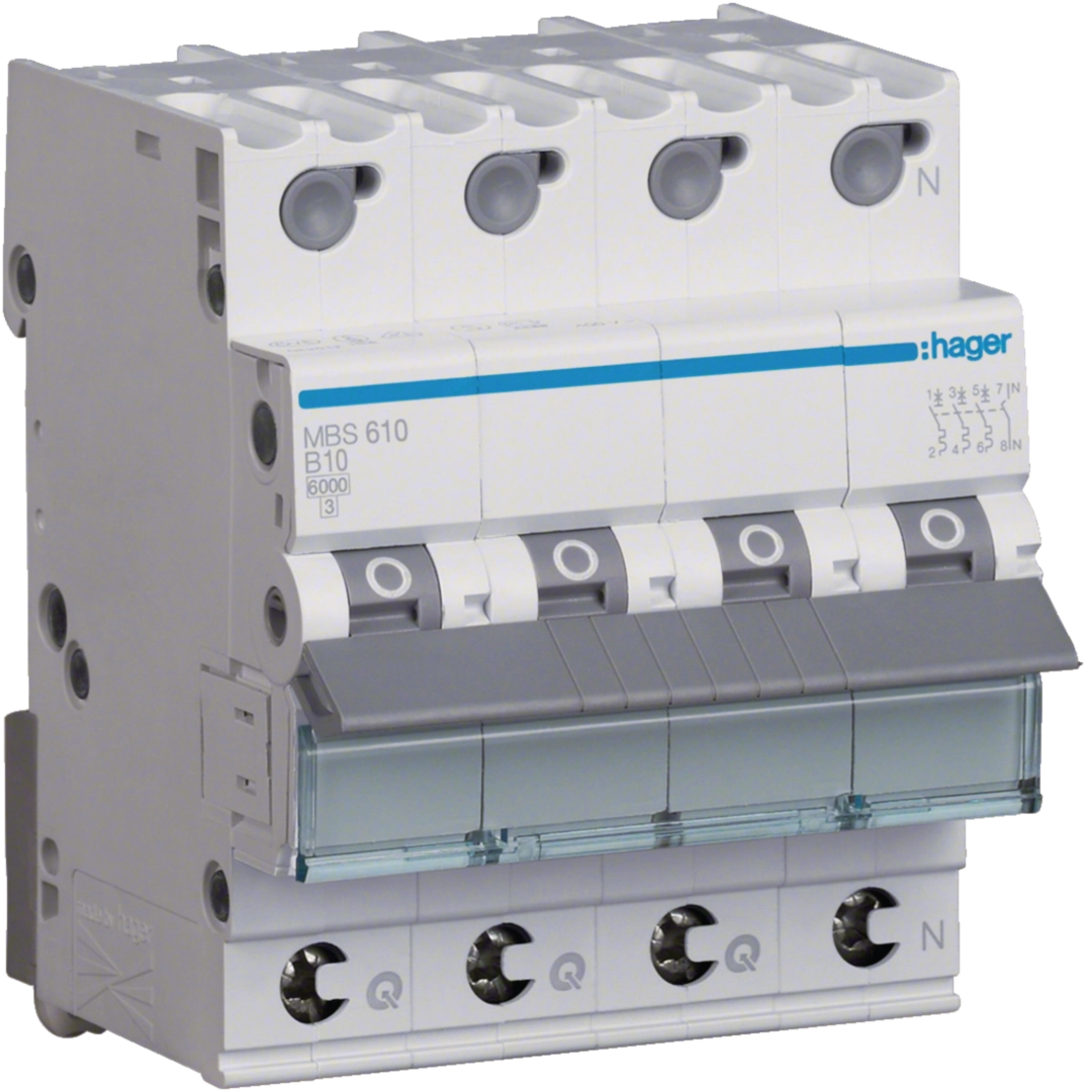 Sigurante si protectii - Siguranta automata Hager MBS610 10A 3P+N curba B 6kA