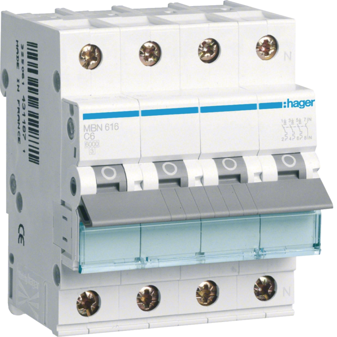 Sigurante si protectii - Siguranta automata Hager MBN616 16A 3P+N curba B 6kA