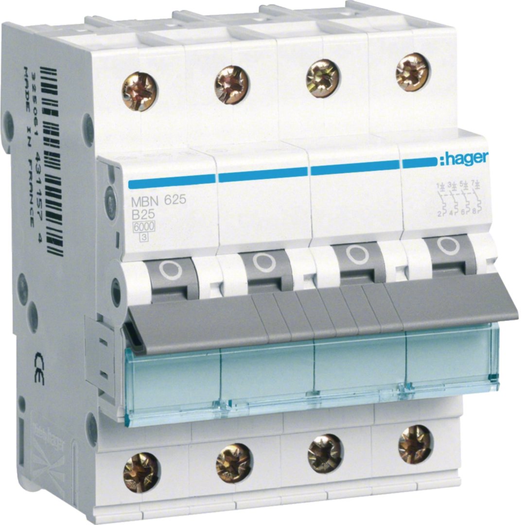 Sigurante si protectii - Siguranta automata Hager MBN625 25A 3P+N curba B 6kA