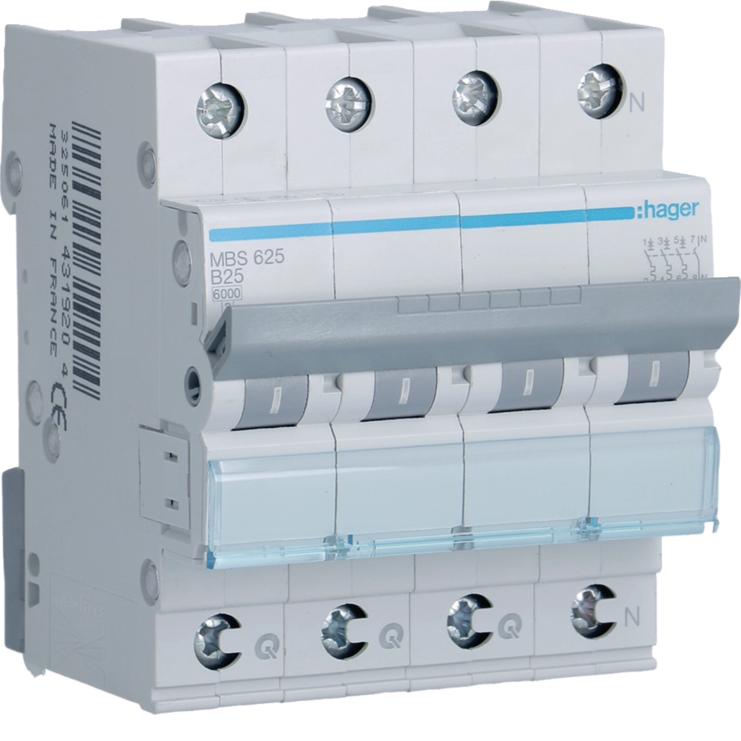 Sigurante si protectii - Siguranta automata Hager MBS625 25A 3P+N curba B 6kA