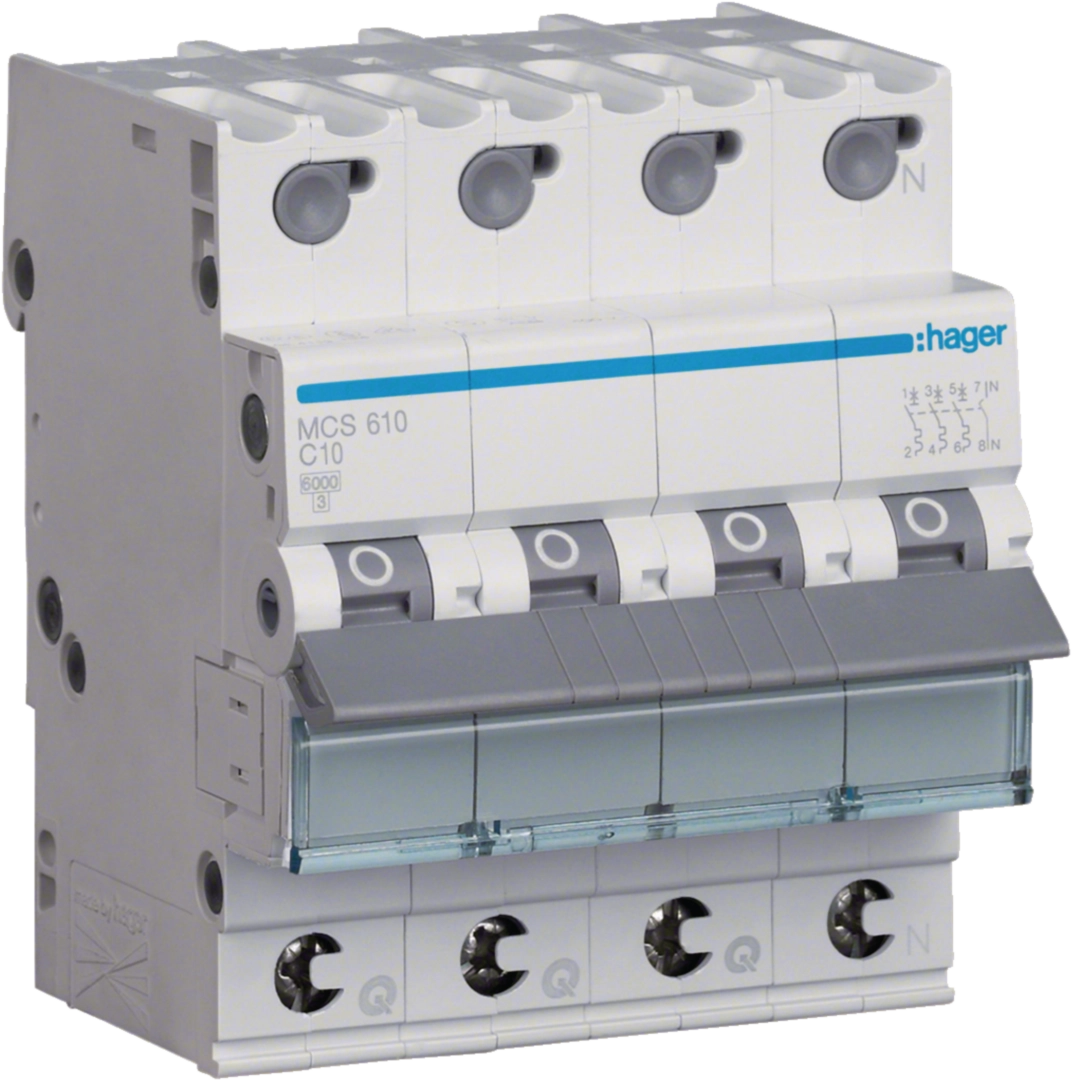 Sigurante si protectii - Siguranta automata Hager MCS610 10A 3P+N curba C 6kA