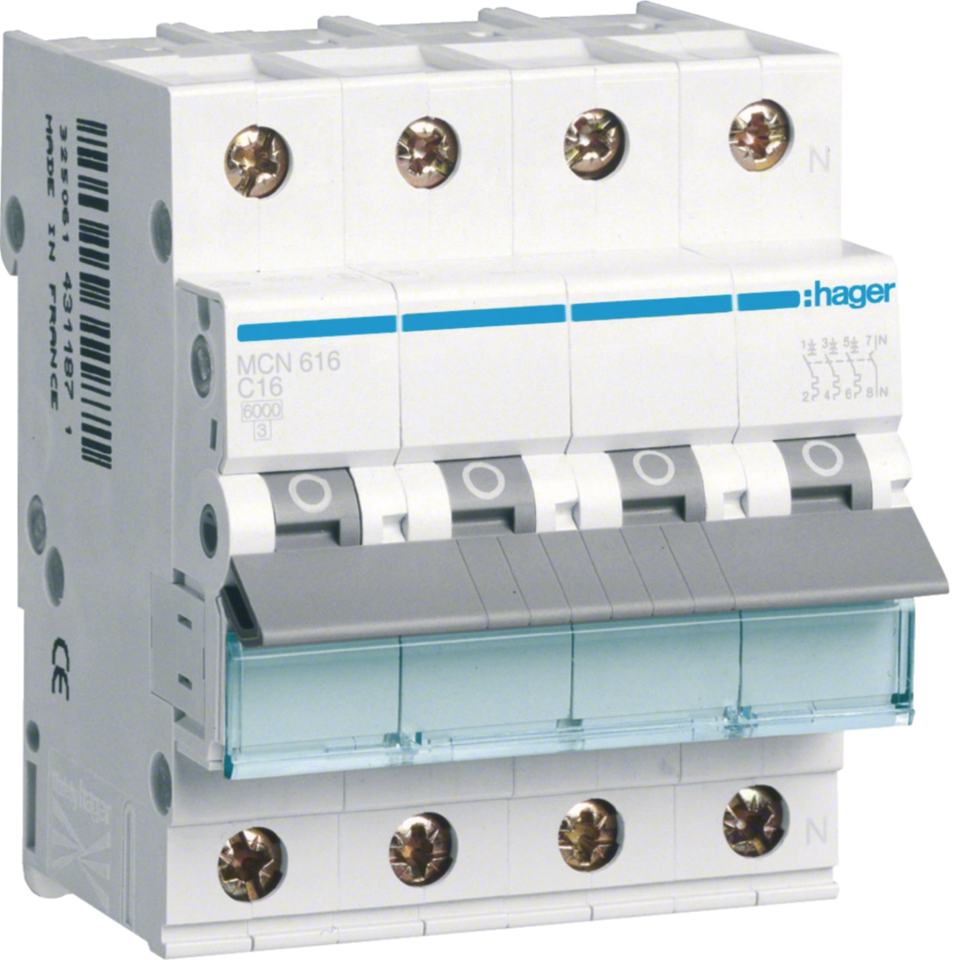 Sigurante si protectii - Siguranta automata Hager MCN616 16A 3P+N curba C 6kA