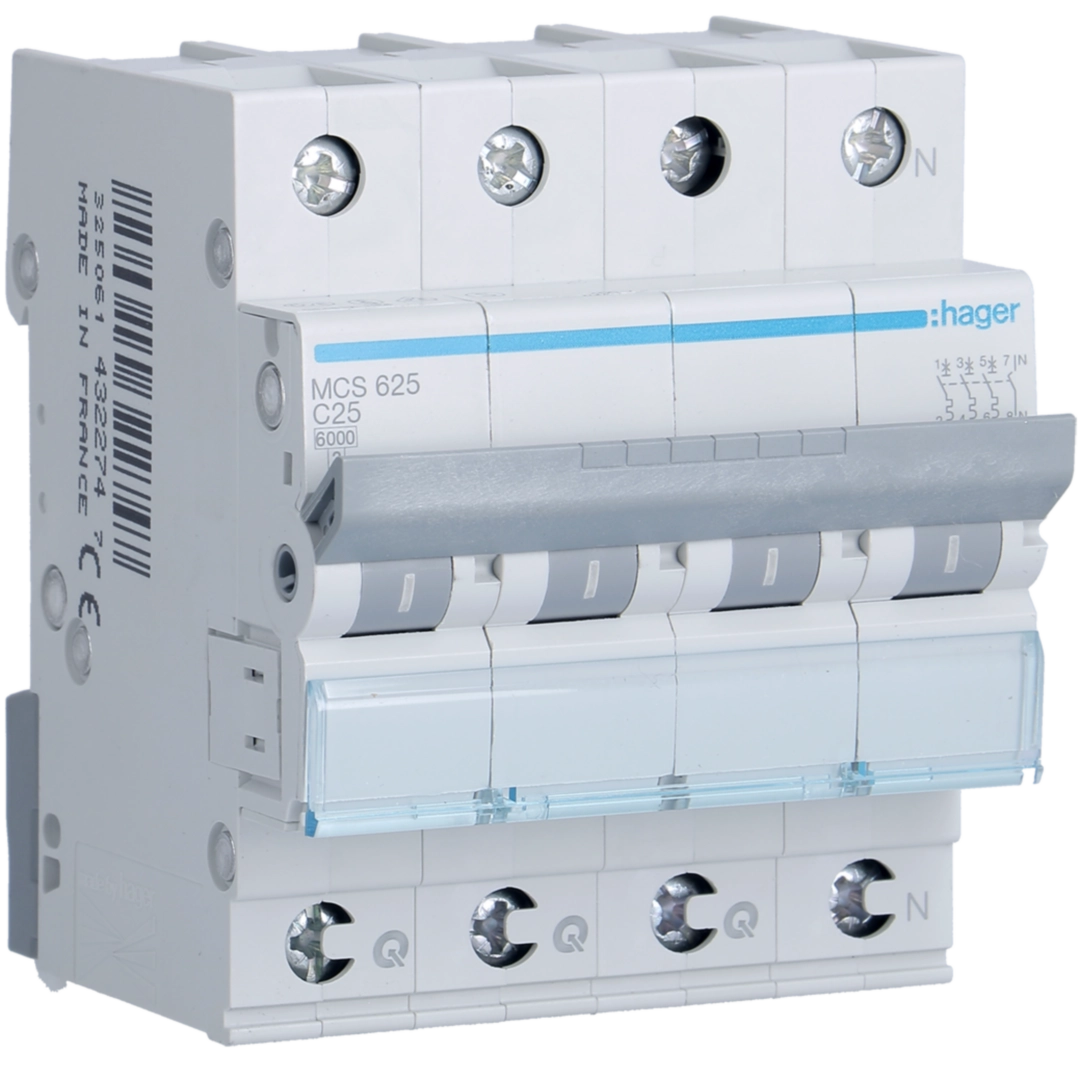 Sigurante si protectii - Siguranta automata Hager MCS625 25A 3P+N curba C 6kA