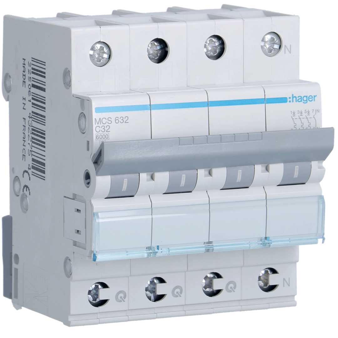 Sigurante si protectii - Siguranta automata Hager MCS632 32A 3P+N curba C 6kA