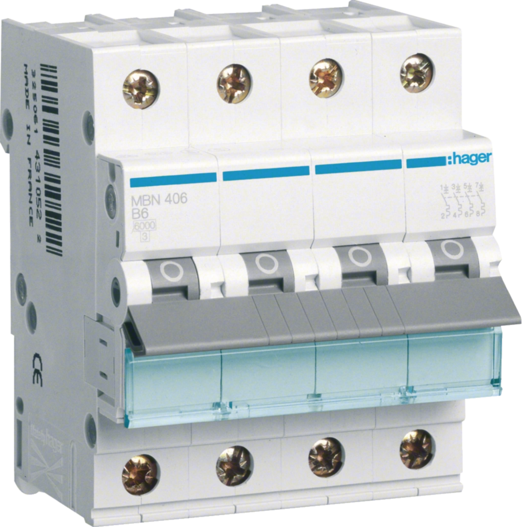 Sigurante si protectii - Siguranta automata Hager MBN406 6A 4P curba B 6kA