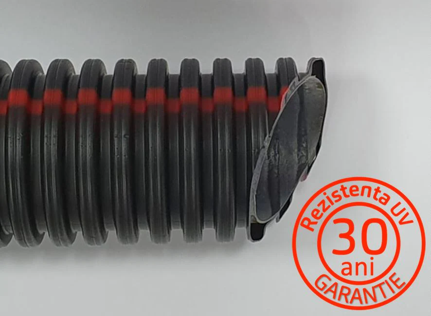 Tub flexibil subteran - Tub gofrat subteran HDPE D40 mm – roșu-negru, rezistent UV, cu pereți dubli
