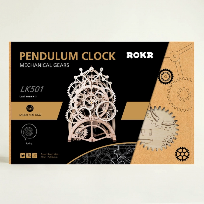 Puzzle 3D Ceas cu pendul, ROBOTIME, Lemn, 170 piese [3]