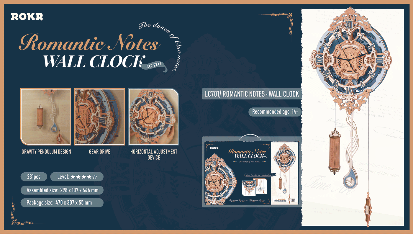 Puzzle 3D mecanic, Ceas de perete din epoca romantica, 231 piese [10]