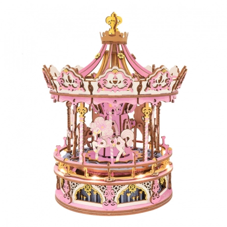 Music Box - Puzzle 3D, lemn colorat, cutiuta muzicala, Carusel Romantic