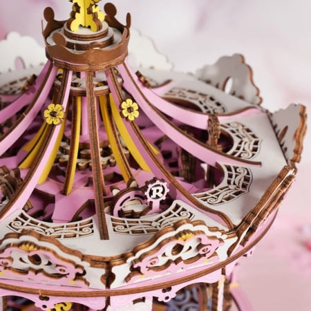 Puzzle 3D, lemn colorat, cutiuta muzicala, Carusel Romantic [2]