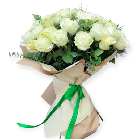Buchete Trandafiri - 25 Trandafiri Albi – Buchet Elegant Premium Buqueteria