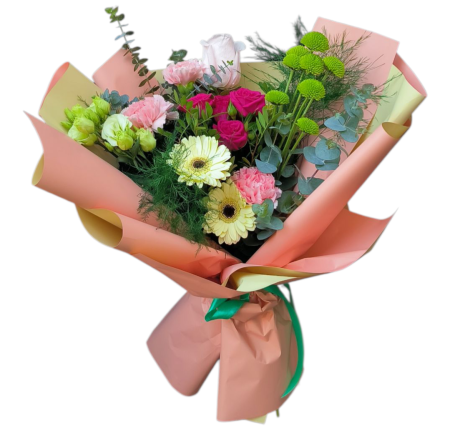 Buchete Trandafiri - Buchet cu trandafir gerbera si garoafe Buqueteria