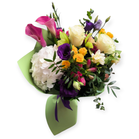 Buchete Trandafiri - Buchet cu Hortensie, Trandafiri și Orhidee Cymbidium Buqueteria