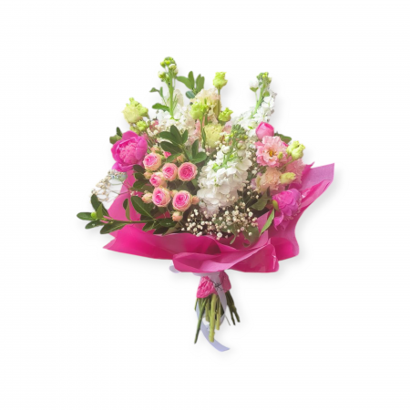 Buchete Mix Flori - Buchet Elegant cu Bujori, Lisiantus, Matthiola și Floarea Miresei