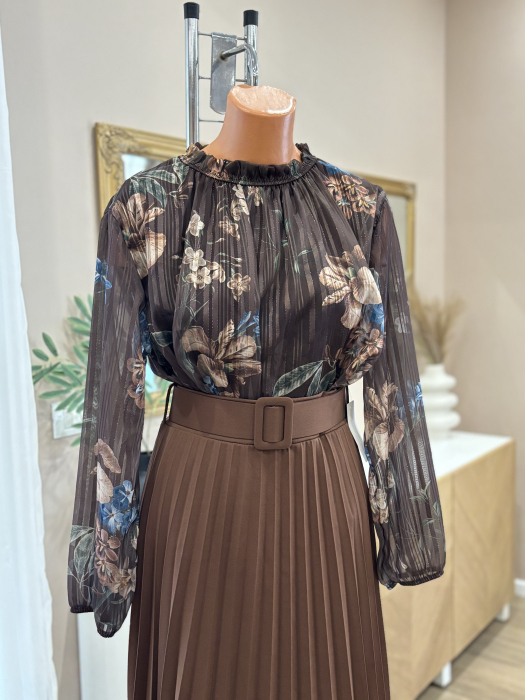 Bluză elegantă - maro floral [2]