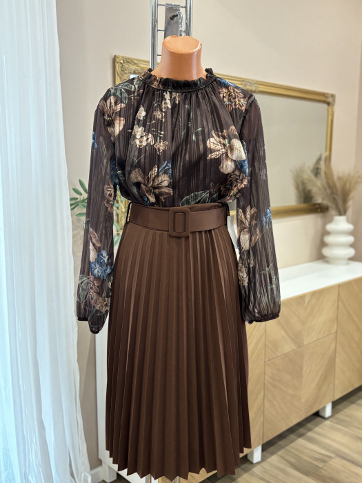 Bluză elegantă - maro floral [3]