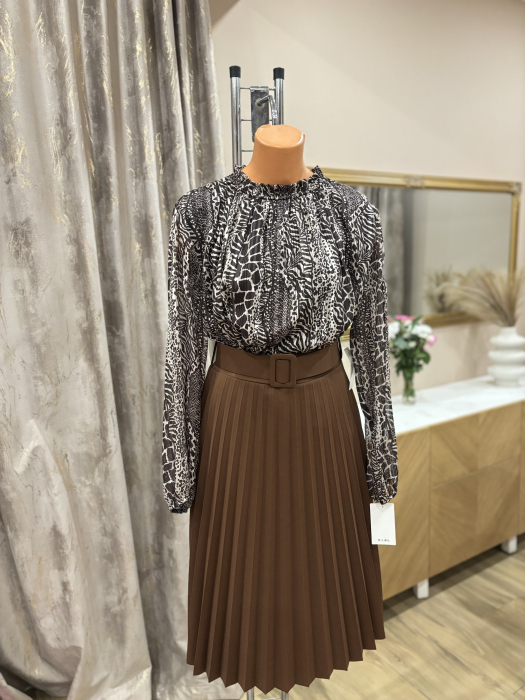 Bluză elegantă cu inserții aurii - maro [3]