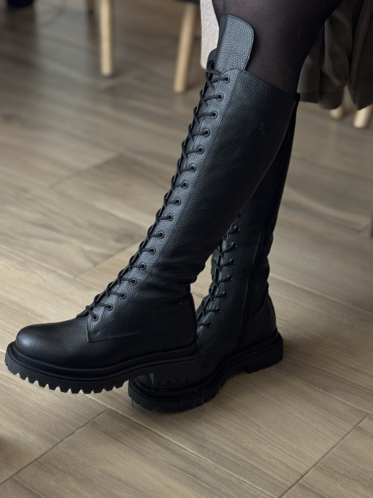 Cizme lungi din piele naturală cu șiret și fermoar lateral – fabricate în România [1]