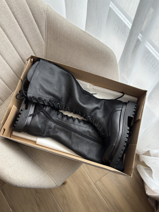 Cizme lungi din piele naturală cu șiret și fermoar lateral – fabricate în România [3]