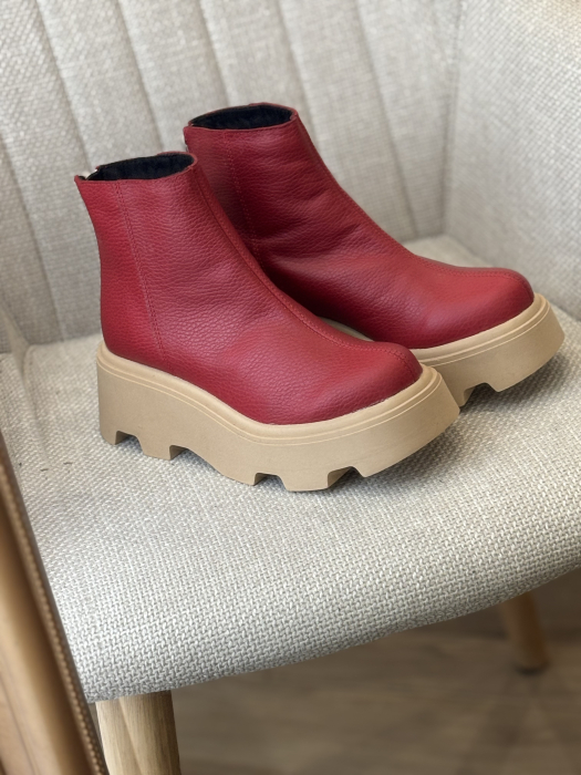 Botine roșii îmblănite  din piele naturală – Made in Romania [6]