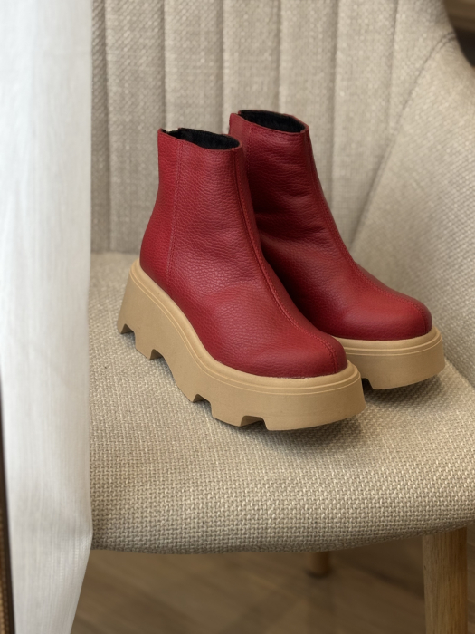 Botine roșii îmblănite  din piele naturală – Made in Romania [5]