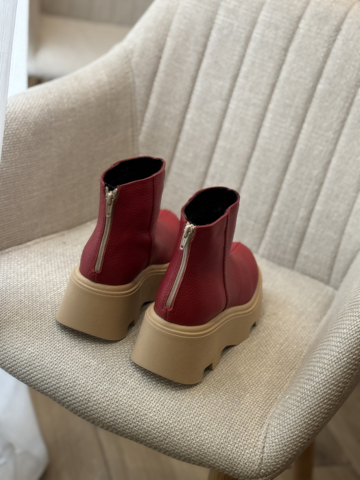 Botine roșii îmblănite  din piele naturală – Made in Romania [2]
