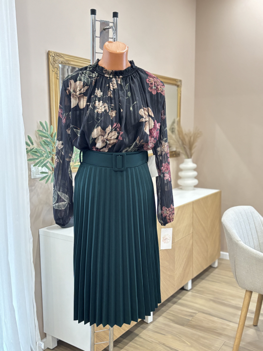 Fustă verde plisată cu curea [3]