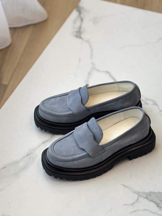Loafers piele naturală întoarsă - bleu [3]