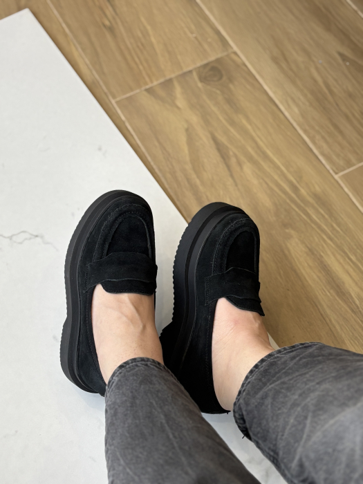 Loafers piele naturală întoarsă - negru [3]