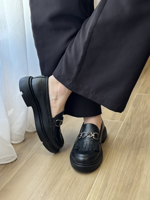 Loafers piele naturală accesoriu- negru [4]