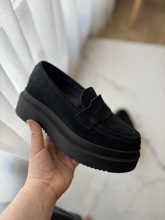 Loafers piele naturală întoarsă - negru [2]