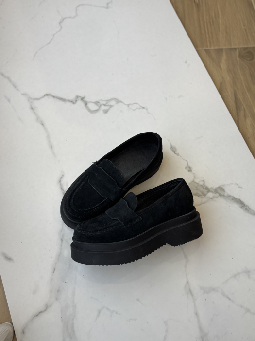 Loafers piele naturală întoarsă - negru [4]