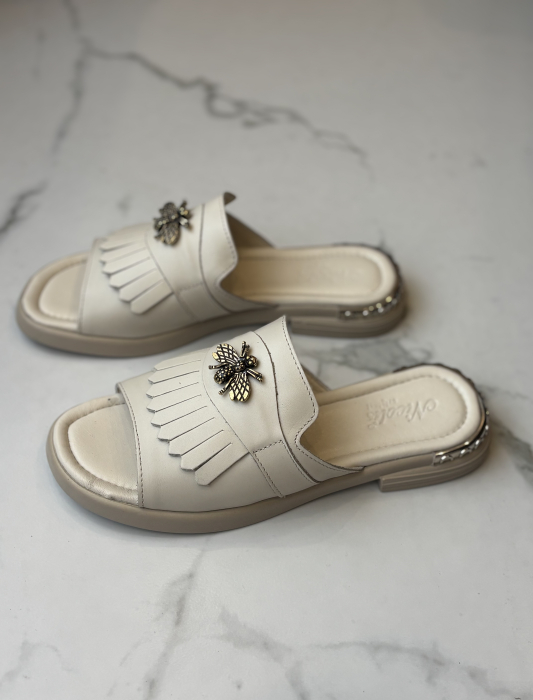 Papuci eleganți piele naturală - beige [3]